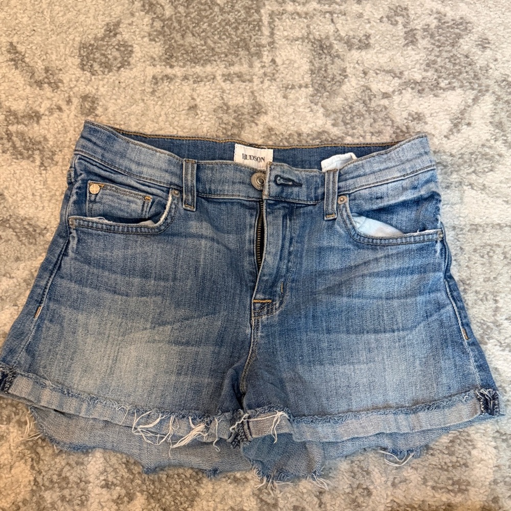 Hudson Jeans Distressed Medium Blue Denim Cutoff Shorts